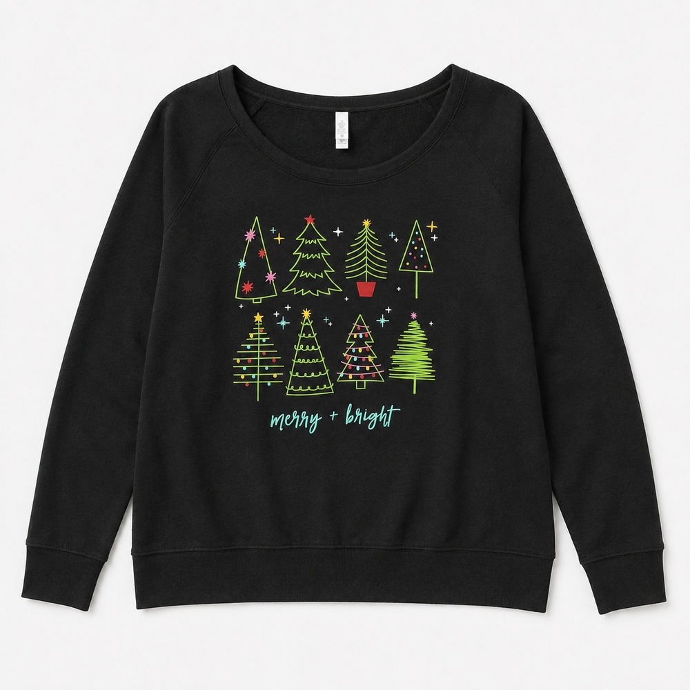 Instant Message Sweatshirt Women 3XW Black Merry Bright Christmas Tree RN94141